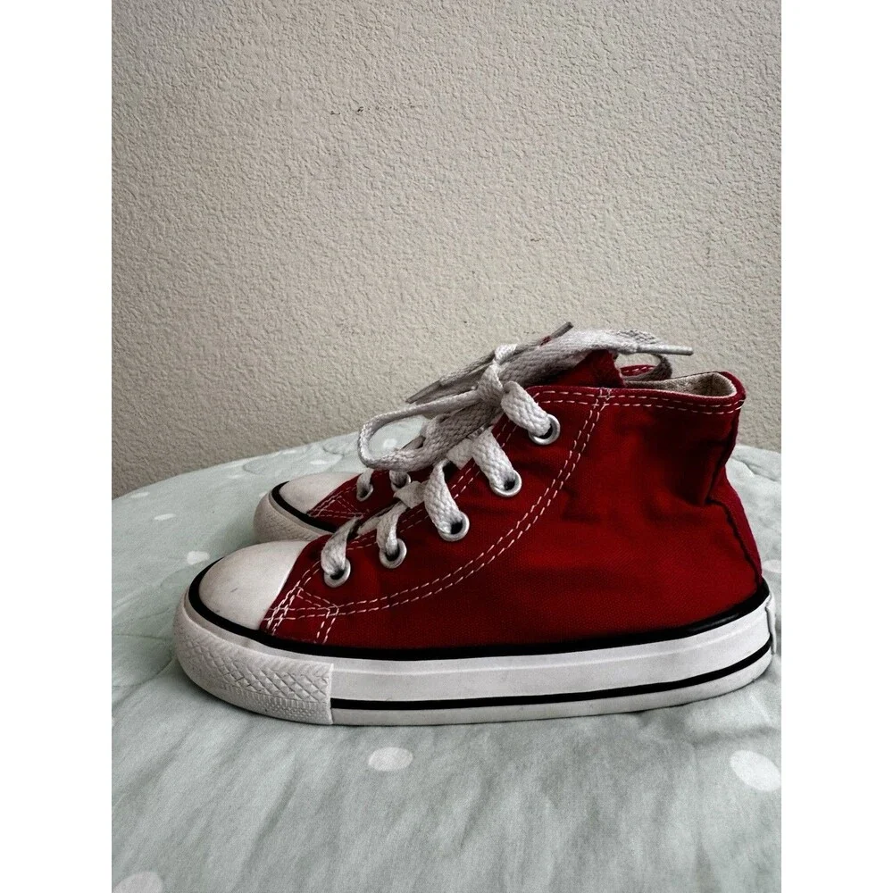 Converse Chuck Taylor All Star Unisex Kids Red High Top Lace Up Textile US 8